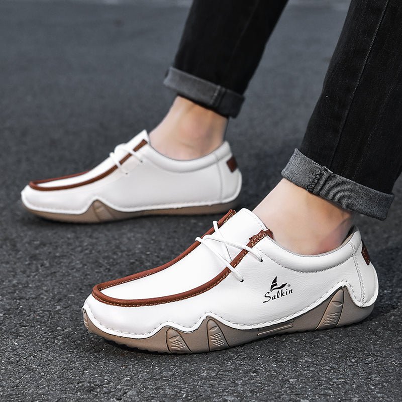 Autumn Handmade Leather Casual Men Shoes Design Fashion Sneakers Man Loafers Breathable Low Top Flat Shoes Driving