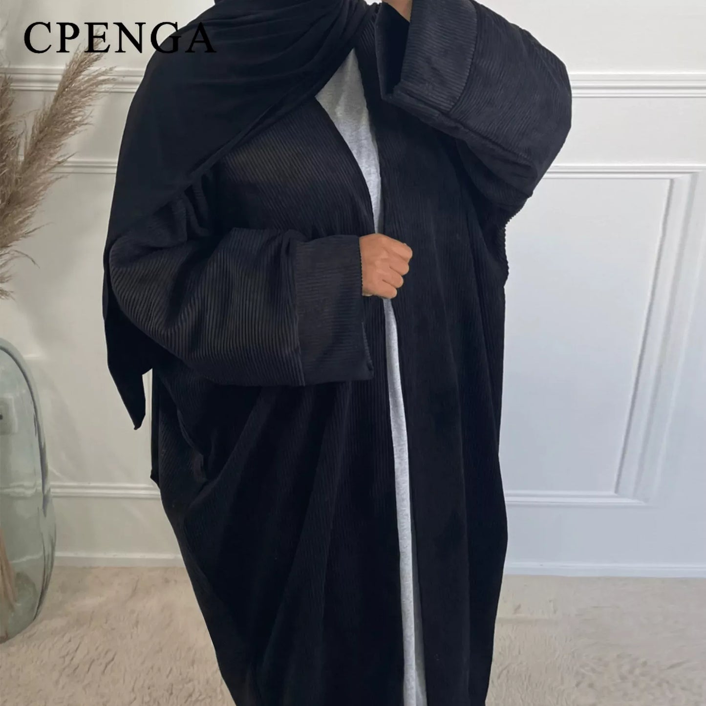 Corduroy Abayas for Women Muslim Dubai Kimono Abaya Winter Warm Thick Cardigan Arab Femme Islamic Clothing Modest Long Coat Robe