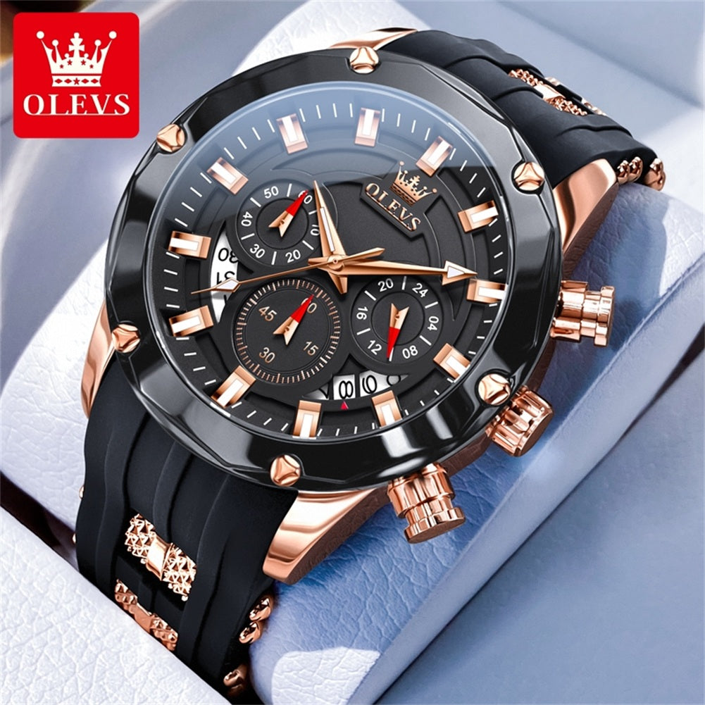 OLEVS 9991 Top Trendy Men's Watch Waterproof Silicone Strap Luxury Multifunctional Chronograph Brand Sports Quartz Men's Watch