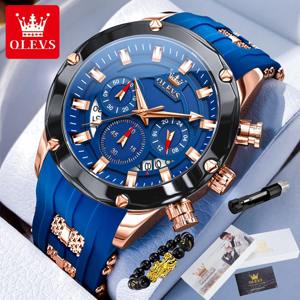 OLEVS 9991 Top Trendy Men's Watch Waterproof Silicone Strap Luxury Multifunctional Chronograph Brand Sports Quartz Men's Watch