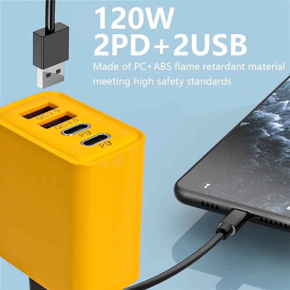 Xiaomi 10A 120W Ultra Fast Charger Cable Super Fast Charger 4Port USBC PD Quick Charging TypeC Charger For Xiaomi iPhone Samsung