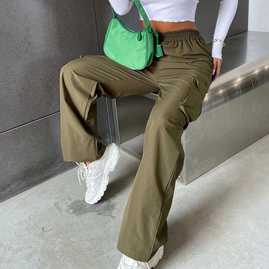 Women Cargo Trousers Korean Streetwear Women's Cargo Pants with Elastic Waist Wide Leg Casual Joggers Sweatpants with for Spring