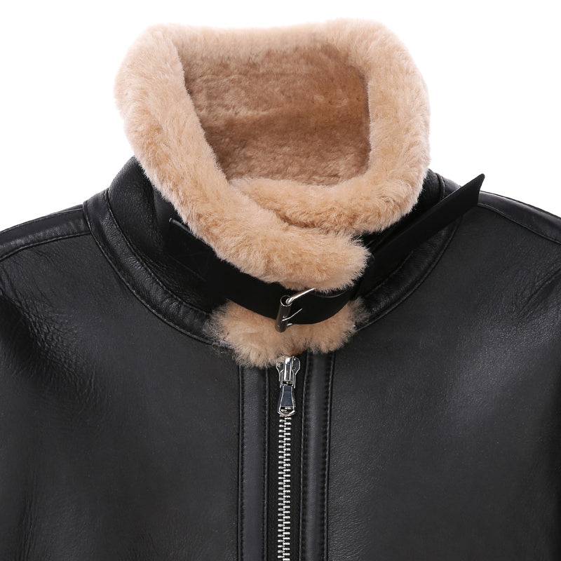 Leather and fur integrated men's leather jacket British trend thickened warmth winter new product sheep leather custom coat men