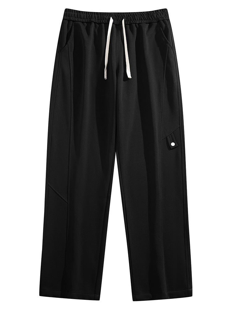 Men's Sweatpants Korean Fashion Solid Color String Banding Wide Leg Track Pants Straight Loose Cotton Trousers