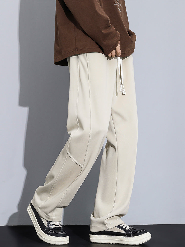 Men's Sweatpants Korean Fashion Solid Color String Banding Wide Leg Track Pants Straight Loose Cotton Trousers