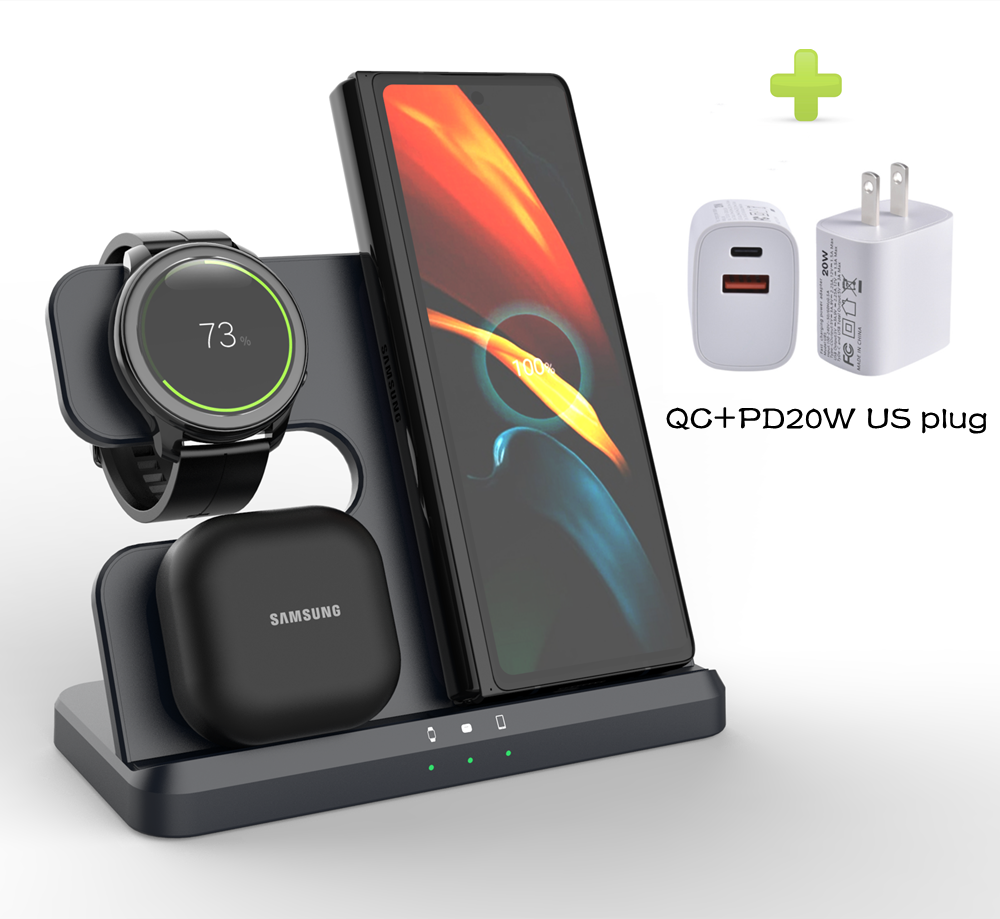 Wireless Charging Station for Samsung 3 in 1 Charger for Galaxy Watch 6/5/4/3/Active S23 Ultra Note20 Z Flip 5 Fold Galaxy Buds