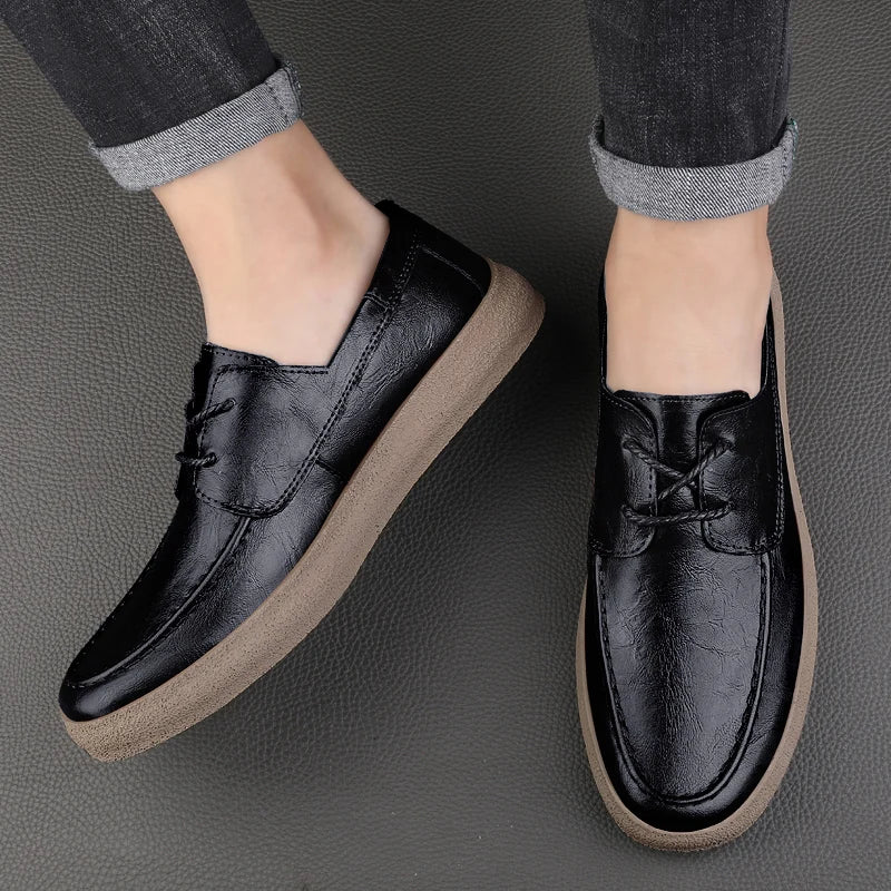 2023 New Lace Up Leather Shoes Men Loafers Soft Comfortable Men's Business Shoes Flat Casual Footwear Men Warm Brand Oxford Shoes