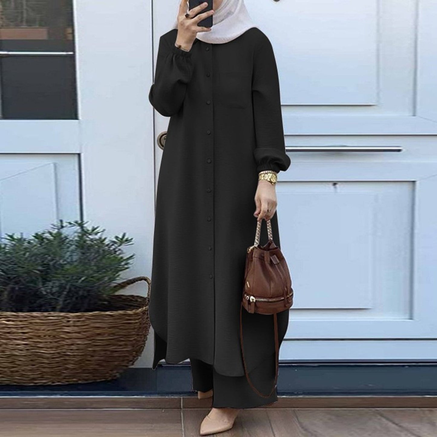 Dress Solid Dubai Outfits Turkish Muslim Abaya Islamic Dresses +Pants Women Ramadan Eid Abayas Caftan Kaftan Elegant Vestidos