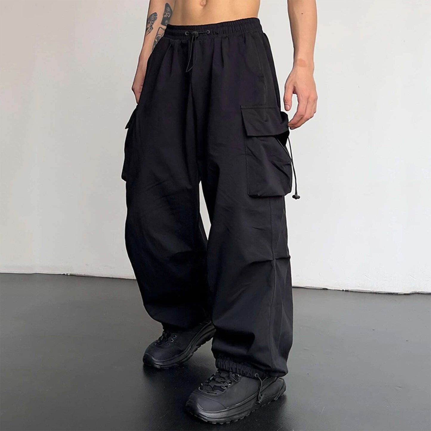 Y2K Streetwear Cargo Pants Men Casual Vintage Baggy Wide Leg Straight Trousers Jogger Big Pockets Oversize Overalls Sweatpants