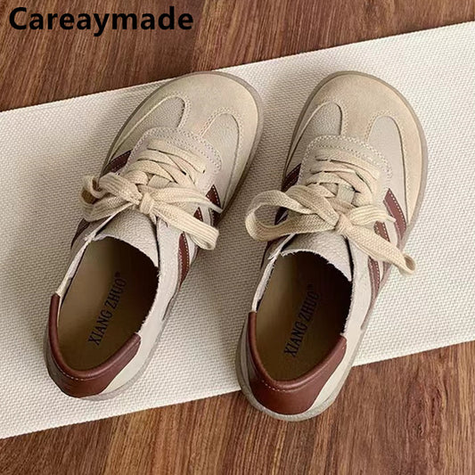 Careaymade-Genuine Leather women's shoes,soft sole comfortable casual single shoes,cowhide ugly cute lace up small white shoes