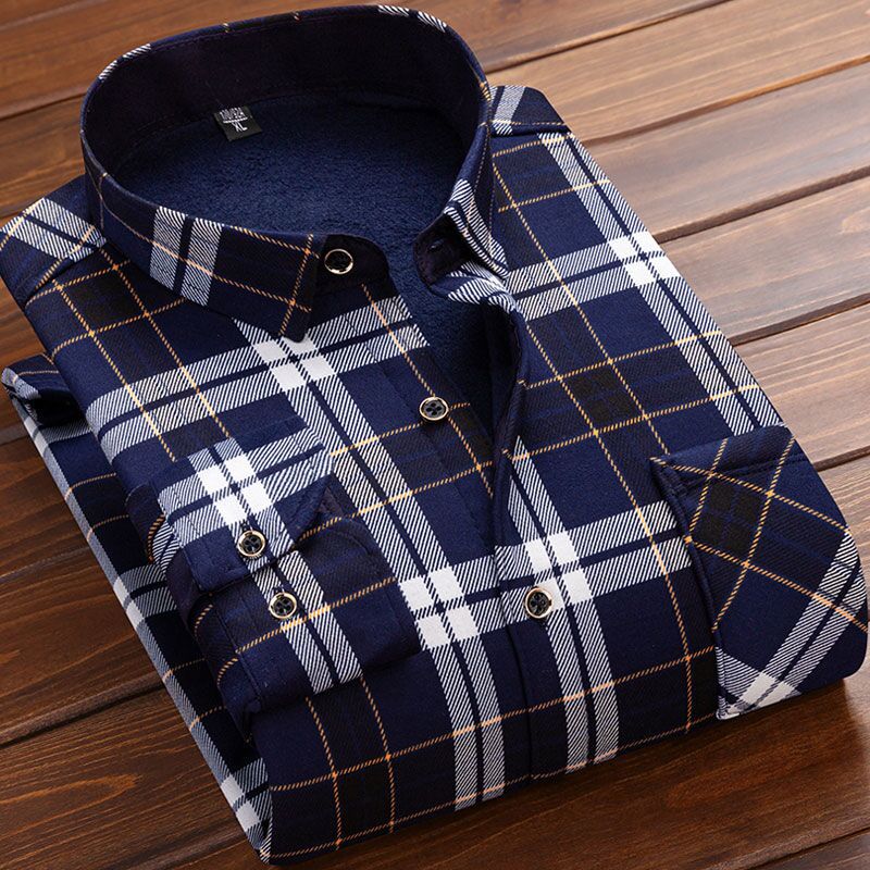 Men's Winter Warm Long Sleeve Plaid Shirts Flannel Fur Lined Thick Formal Shirts Fleece Casual Shirt for Men Dress Shirts