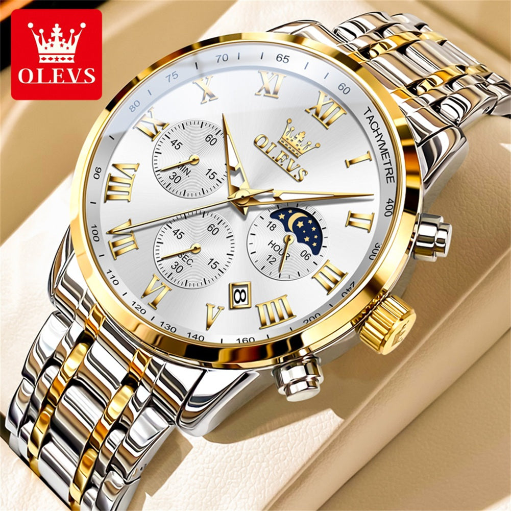 OLEVS 5529 Top Luxury Brand Men's Watch Waterproof Luminous Stainless Steel Lunar Phase Timing Code Watch New Quartz Men's Watch