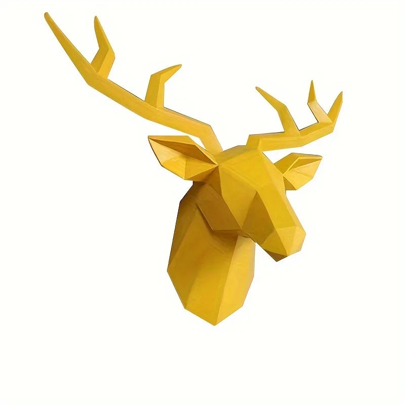 Deer Head Sculpture Animal Statue Figurines Wall Hanging Creative Elk Art Antlers Statuette for Office Decoration Wall Mount