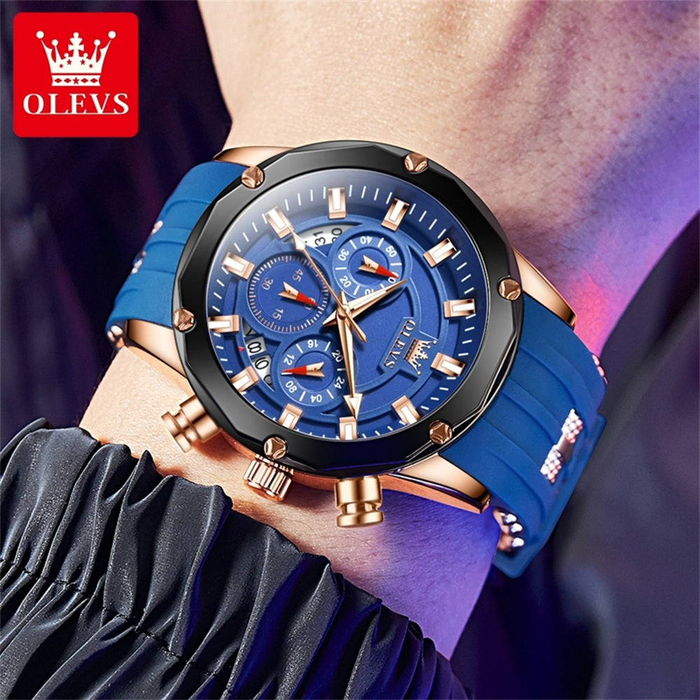 OLEVS 9991 Top Trendy Men's Watch Waterproof Silicone Strap Luxury Multifunctional Chronograph Brand Sports Quartz Men's Watch