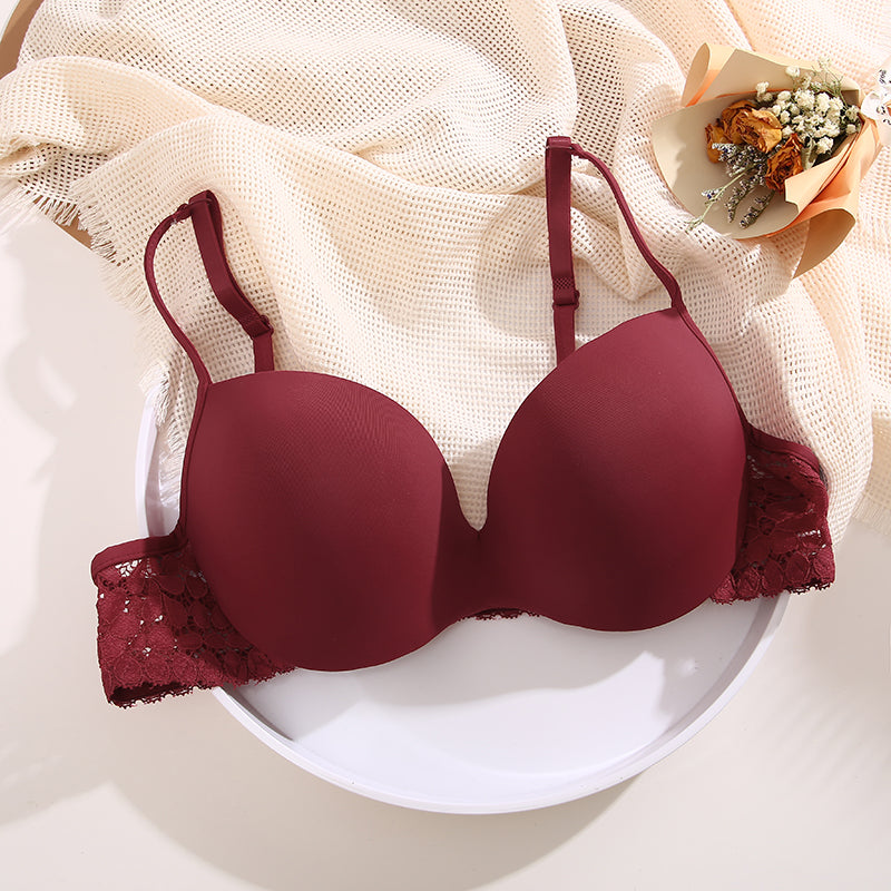 Seamless Women Bras Sexy Lace Splicling Push Up Bra Adjustable Strap Breathe Bras For Women Solid Color Gather Up Brassiere