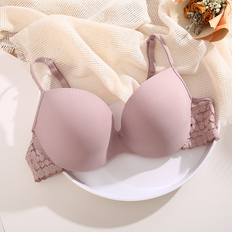 Seamless Women Bras Sexy Lace Splicling Push Up Bra Adjustable Strap Breathe Bras For Women Solid Color Gather Up Brassiere