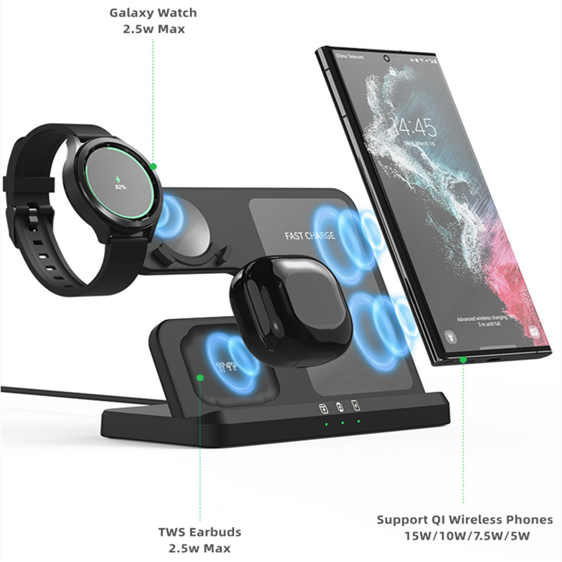 Wireless Charging Station for Samsung 3 in 1 Charger for Galaxy Watch 6/5/4/3/Active S23 Ultra Note20 Z Flip 5 Fold Galaxy Buds