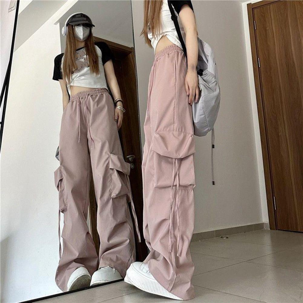 Women Cargo Pants Vintage-inspired Women's High Waist Cargo Pants with Drawstring Multiple Pockets for A Casual for Retro