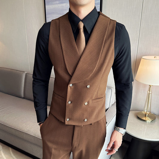 Brand Clothing Men's V Neck Suit Vest Herringbone Wool Tweed Double Breasted Waistcoat Tuxedo Groomsmen for Wedding 5XL-M