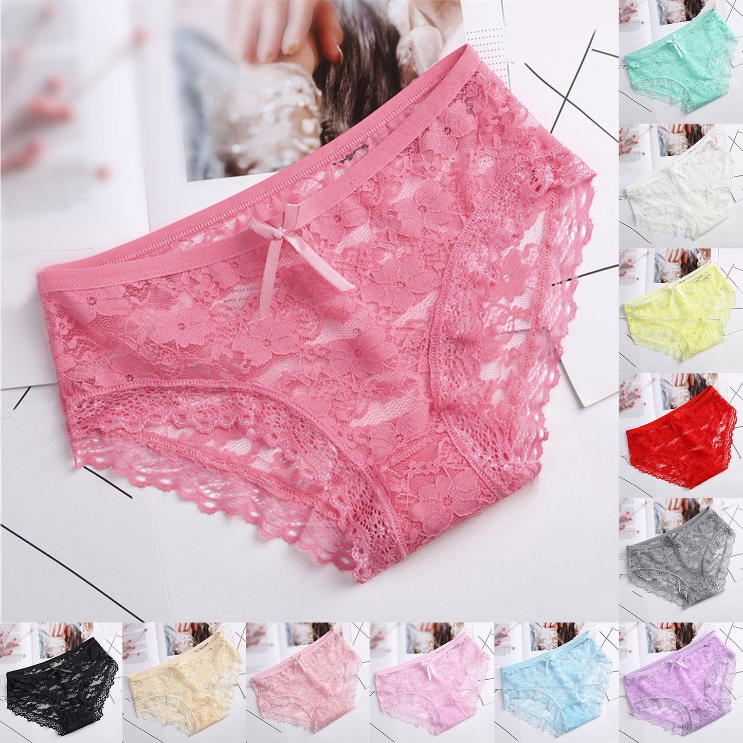 Women Lace Panties Underwear Sexy Hollow Out Women's Lace Sexy Panties Hollow Mesh Trousers Bow Low Waist Panties трусы женские