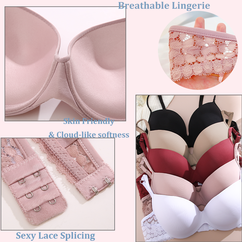 Seamless Women Bras Sexy Lace Splicling Push Up Bra Adjustable Strap Breathe Bras For Women Solid Color Gather Up Brassiere