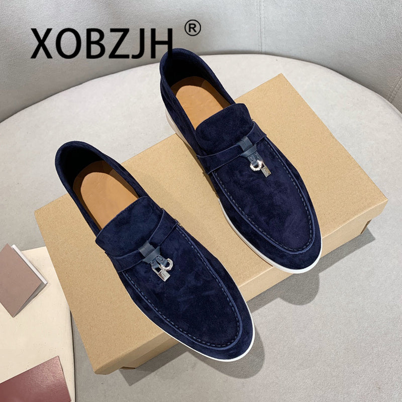 Summer Walk Women Loafers Moccasines Suede Shoes Spring Autumn Fashion CausaleLeather Metal Pendant Flat Shoes Lazy SlipOn Mules