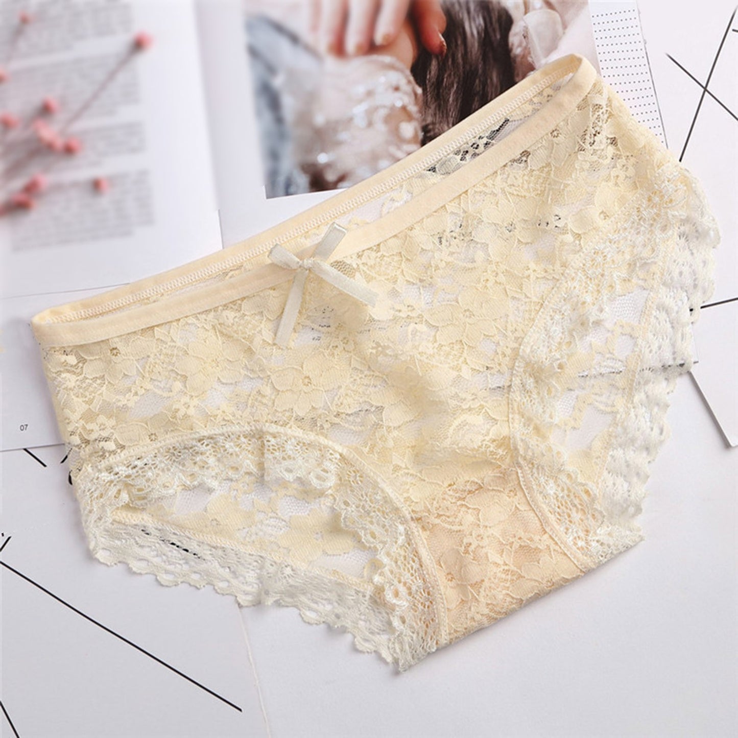 Women Lace Panties Underwear Sexy Hollow Out Women's Lace Sexy Panties Hollow Mesh Trousers Bow Low Waist Panties трусы женские