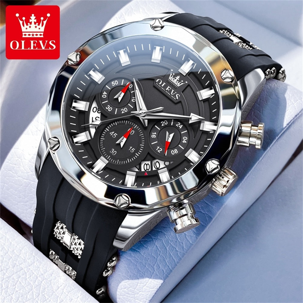 OLEVS 9991 Top Trendy Men's Watch Waterproof Silicone Strap Luxury Multifunctional Chronograph Brand Sports Quartz Men's Watch