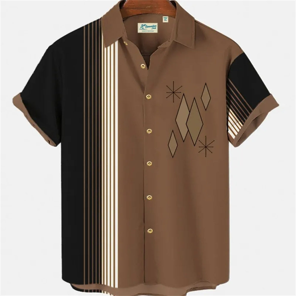 Men's Solid Color Stripe Pattern Luxury Elegant Casual Social Hawaiian Fashion Short Sleeve Loose Breathable Top Social Shirt