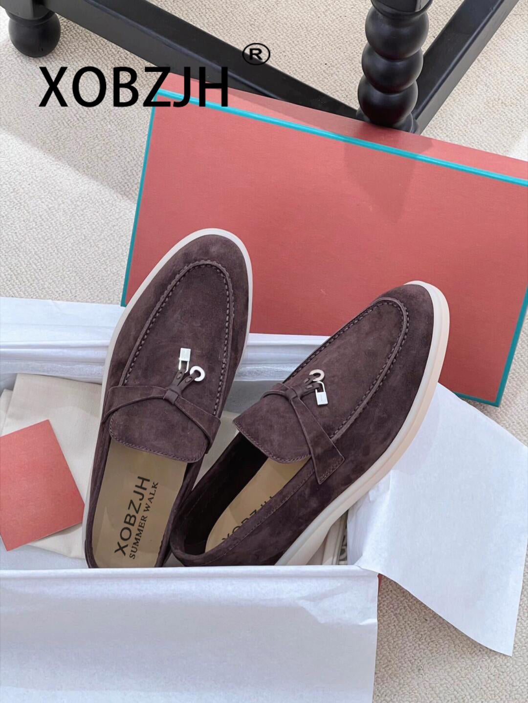 Summer Walk Women Loafers Moccasines Suede Shoes Spring Autumn Fashion CausaleLeather Metal Pendant Flat Shoes Lazy SlipOn Mules